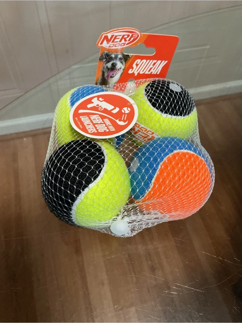 Durable Nerf Dog Squeak Tennis Balls 4 Pack Dog Toy Assorted Colors Interactive
